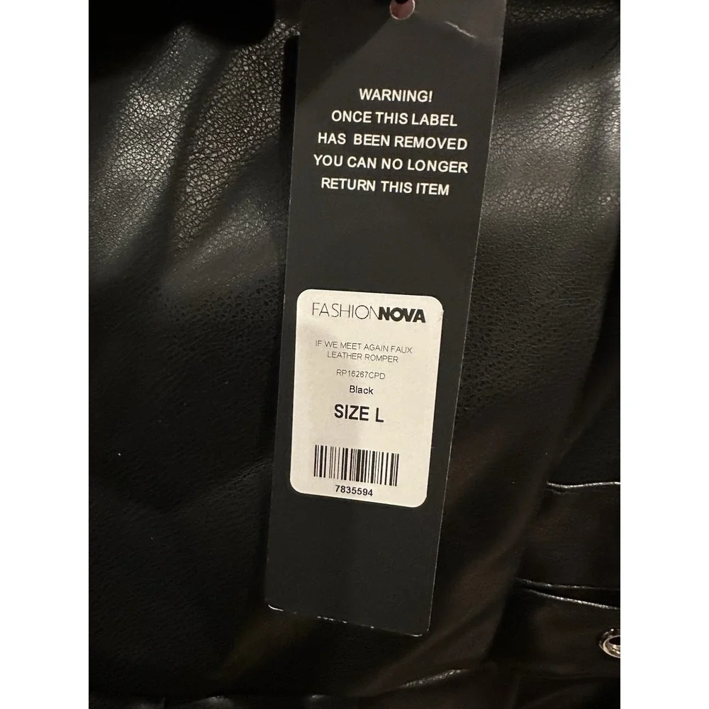 Fashion Nova‎ Faux Leather Strapless Romper Black Buckle Detail Size L